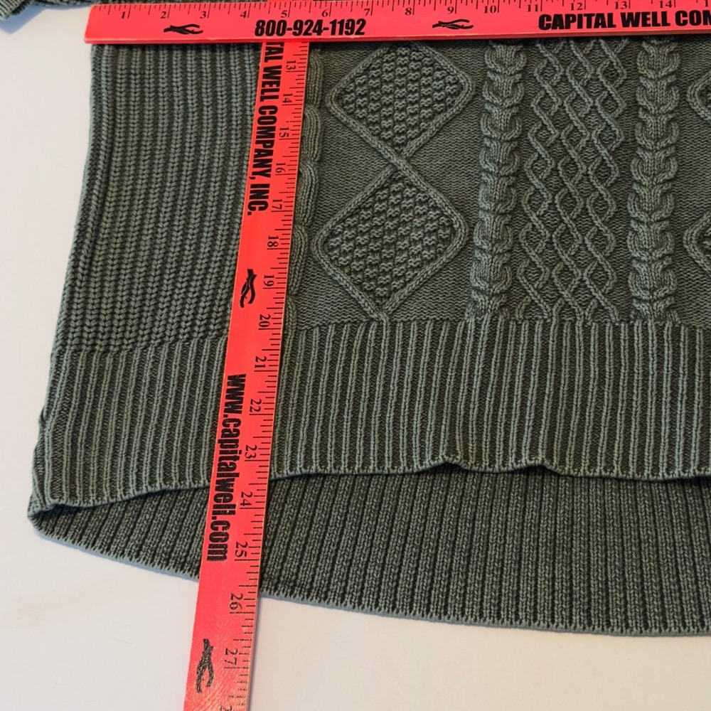 Aerie Sage Green Cable Knit V-Neck Sweater Women's Large Cotton Oversized Earthy - Picture 4 of 10
